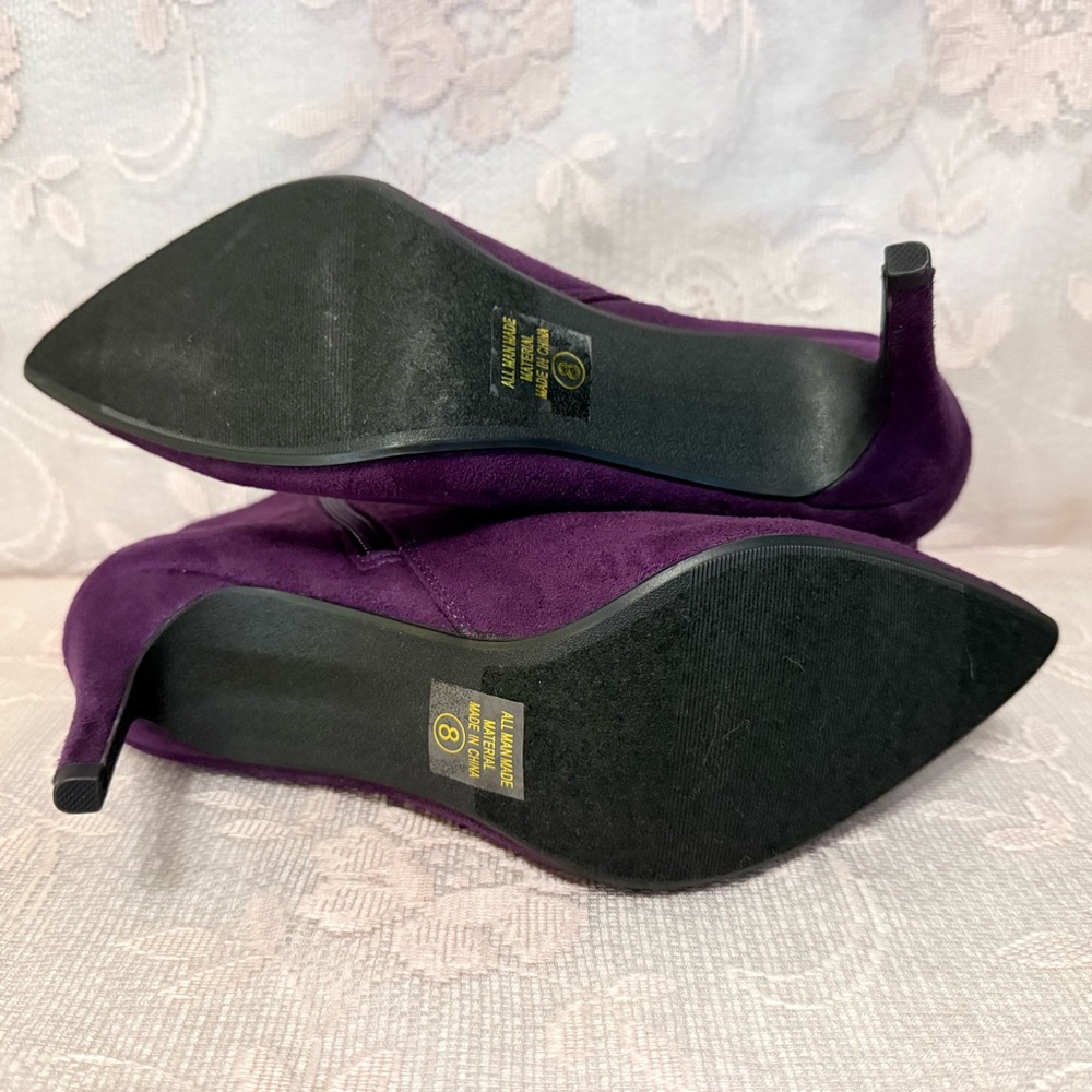 Purple Short Boots Heels Zipper Pointed Toe Faux Suede Size 8 - Picture 7 of 9